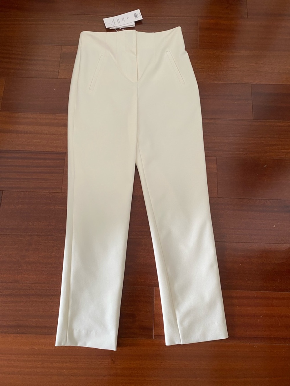 Veronica Beard Cream High-Rise Straight Leg Trousers